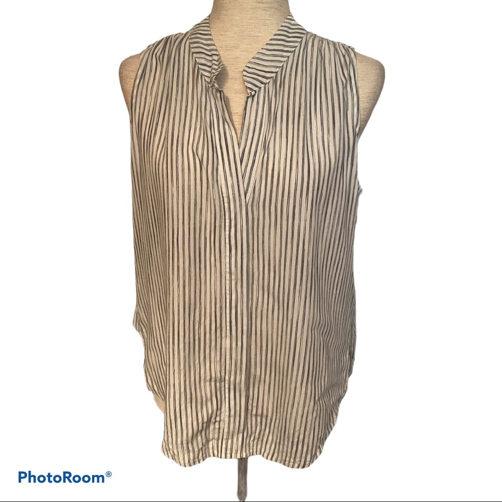 CLOTH & STONE TOP BLOUSE WHITE BLUE STRIPES SLEEVELESS Size M